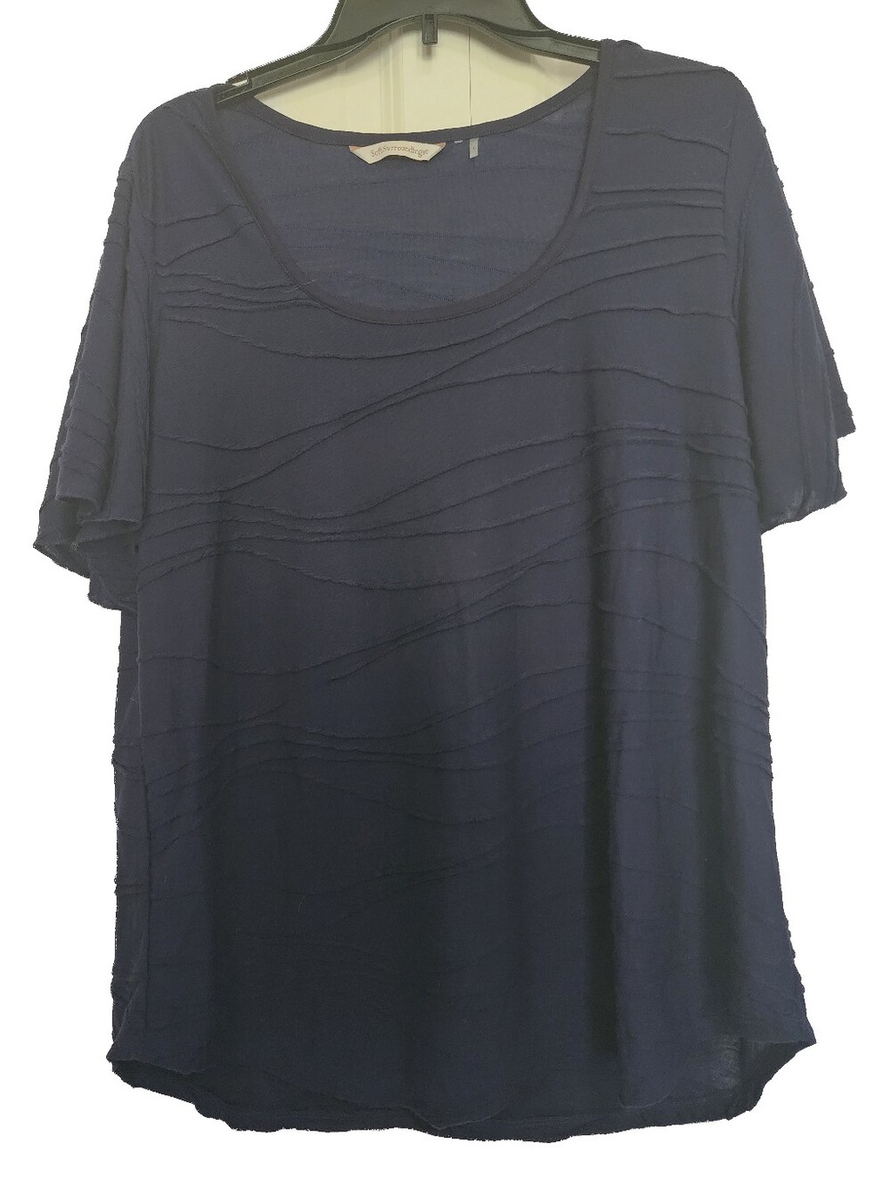 Soft Surroundings blue flutter short sleeves scoop neck 3D Fabric Texture SZ LG